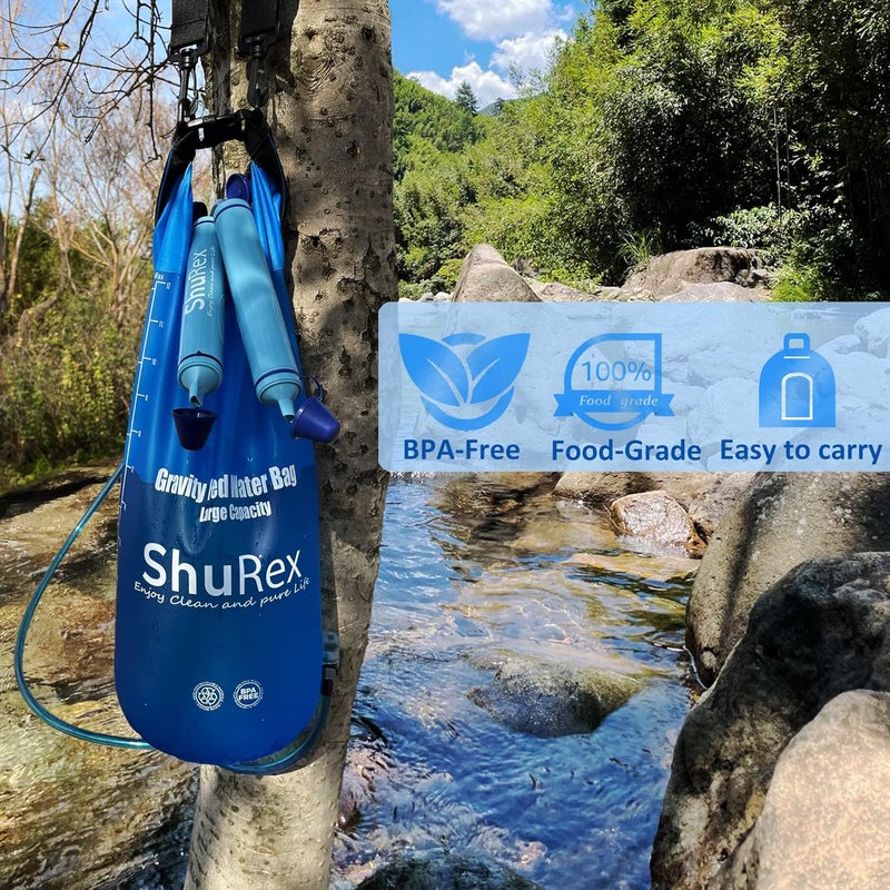 ShuRex Gravity Fed Water Filtration System with Adjustable Tree Strap, Large Gravity Bag with Filter Straw, Water Purifier Survival for Travel, Backpacking, and Emergency Preparedness (12L) - Image 5